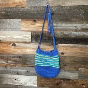 Handmade Royal Blue Striped Crochet Tote Shoulder Bag Purse Insert Boho Beach